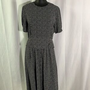 Vintage Ultra Dress Black & White Polka Dot Peplum Hem Midi Dress